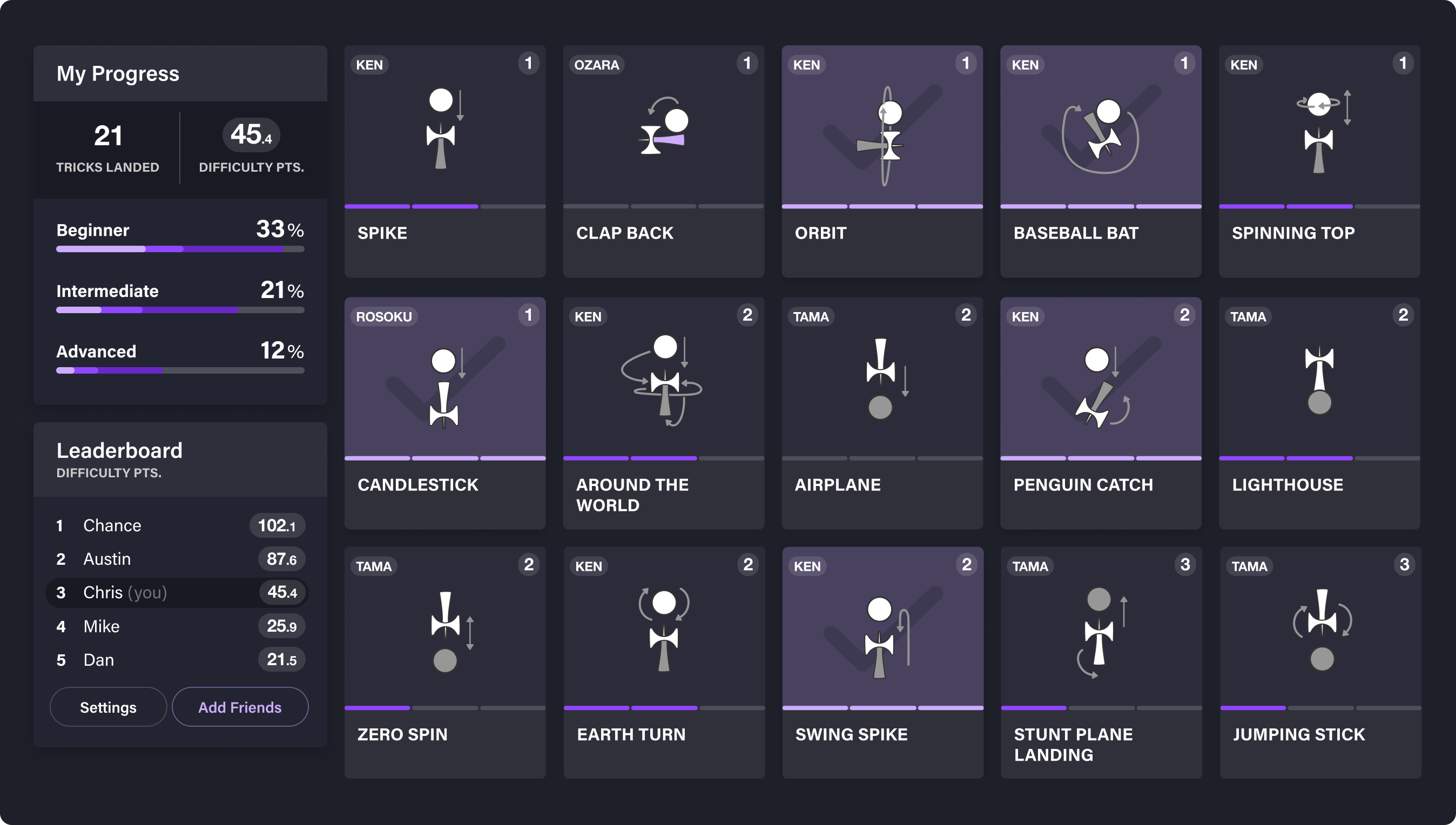 TamaTracker — Trick grid